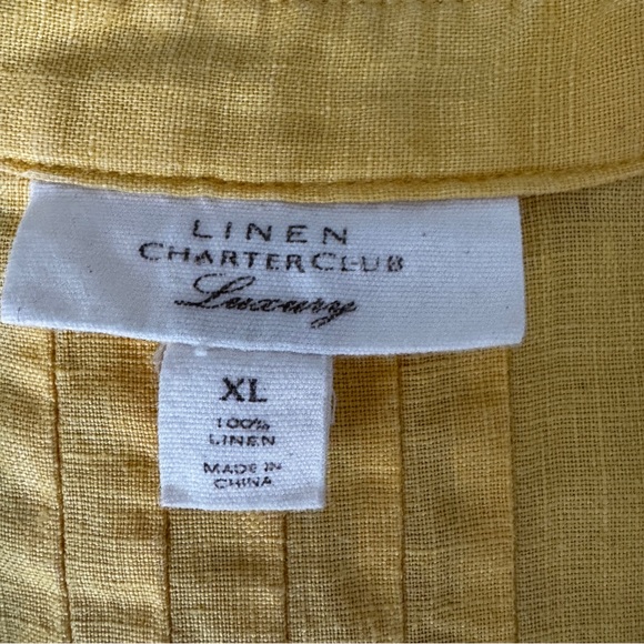Charter Club Luxury Linen Pintuck Tunic Top Yellow XL Relaxed Summer V Neck - Picture 9 of 9